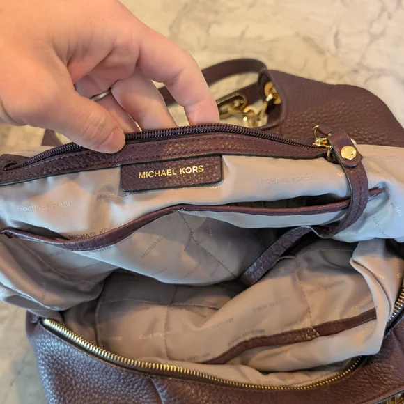 Michael Kors Plum Fulton Large Leather Hobo Bag with Gold Accents - Picture 5 of 10